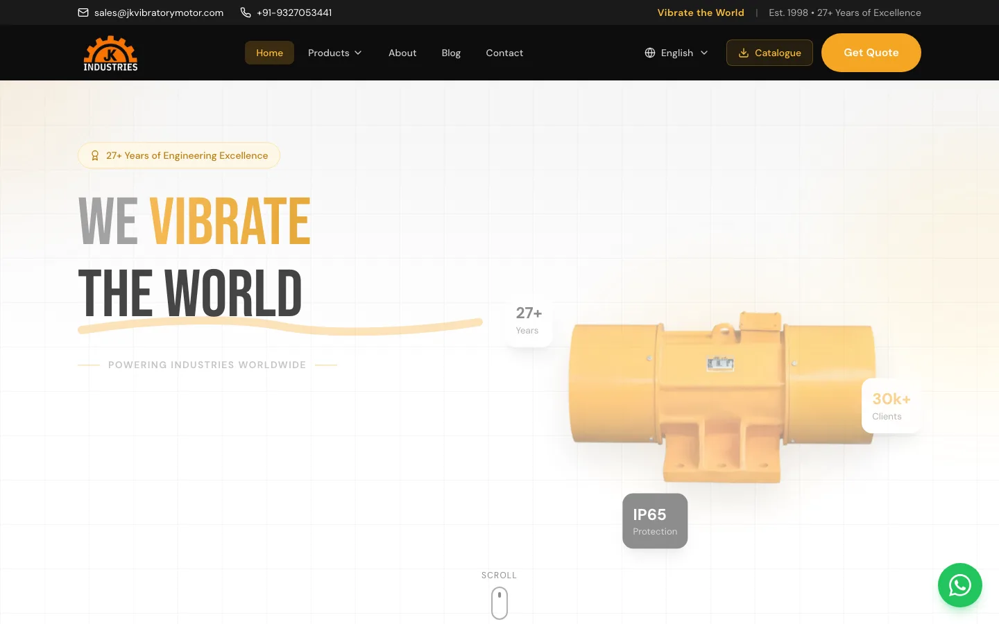JK Industries vibratory motor catalogue homepage