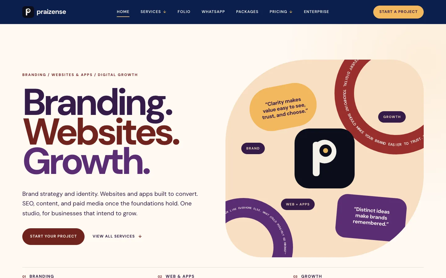 Praizense digital studio homepage